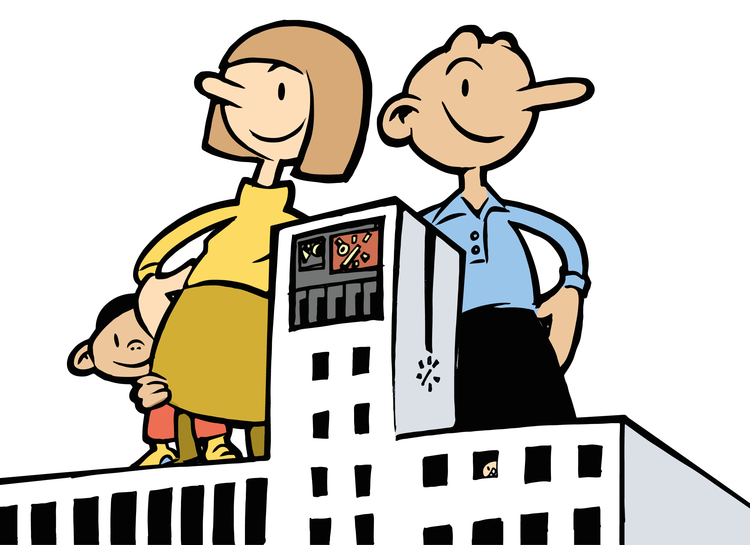 Comic Familie auf Rathaus